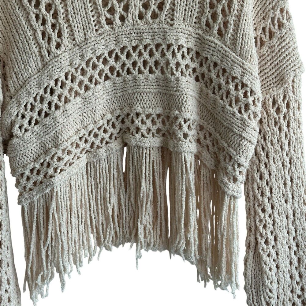 Free People Higher Love Sweater M Crochet Knit Fringe Boho Hippie - Picture 6 of 10